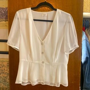 Wilfred Size 10 White Short Sleeved Peplum Blouse